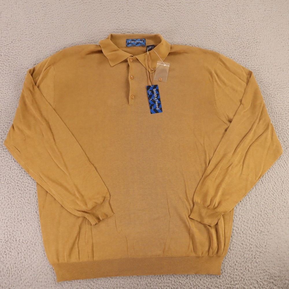 Smith & Tweed Polo Shirt Mens 2XL Brown Heather Silk Cotton Long Sleeve Golf NEW